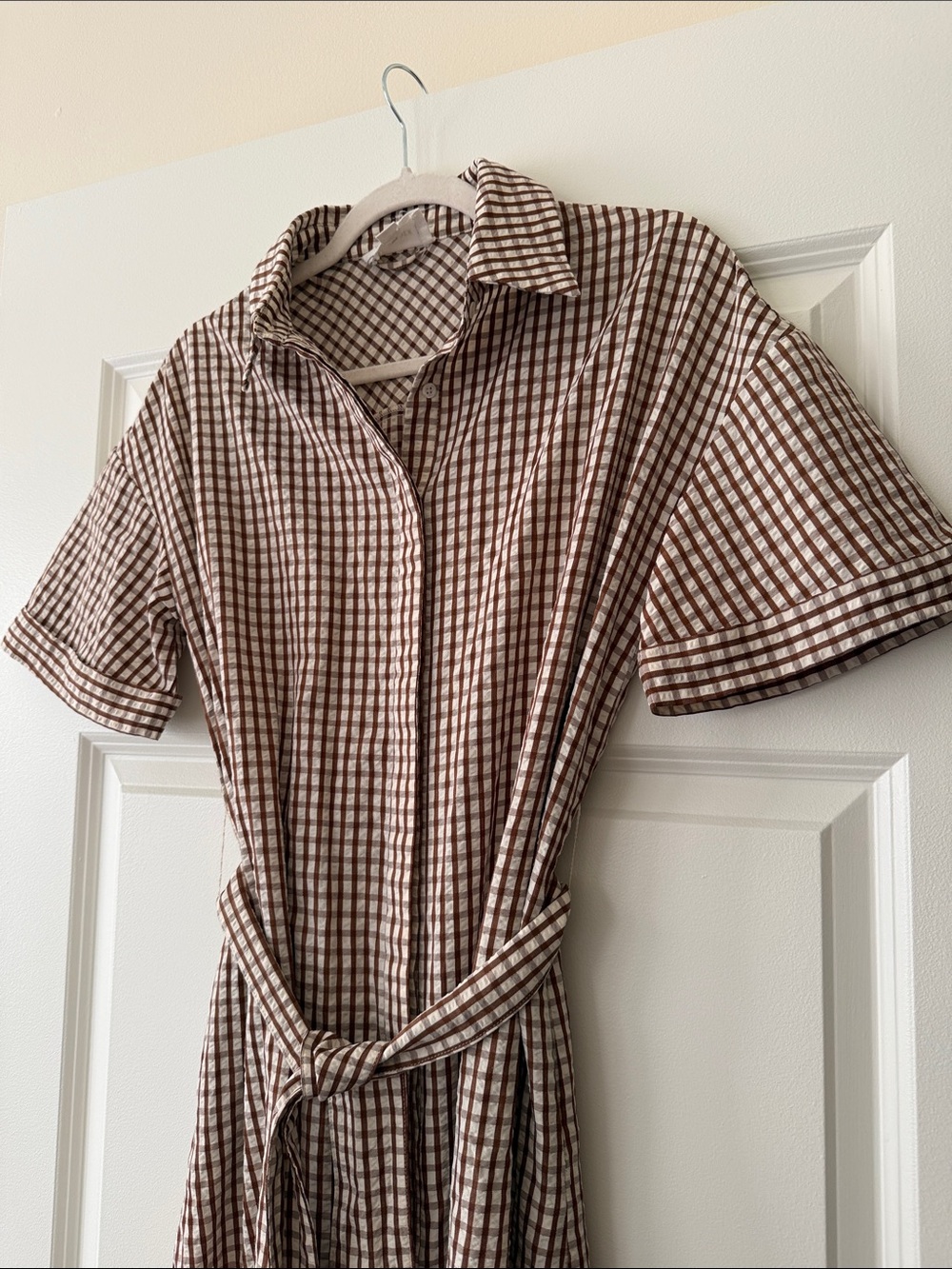 Pomander Place Brown and Cream Checked Maxi Shirt Dress size Small - Picture 4 of 5